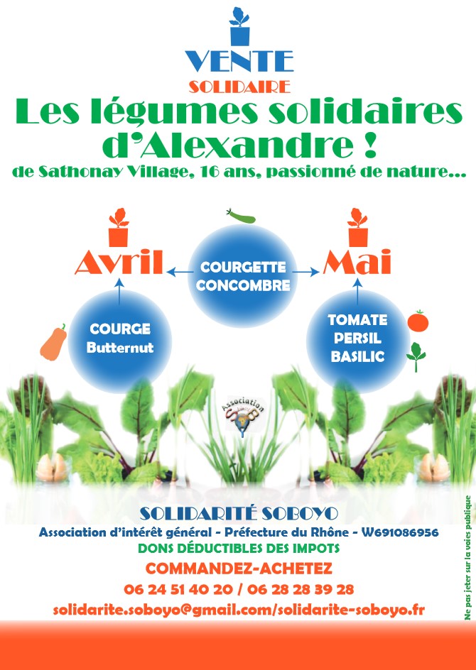 Affficbe annonçant la vente de plants de légumes par l'association Solidarité Soboyo